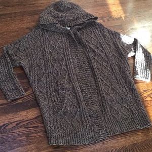 Simons Black and Brown Hoodie Cable Knit Cardigan